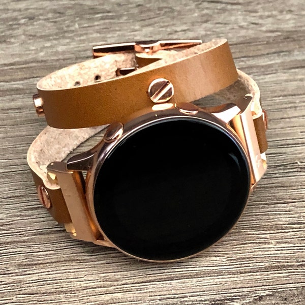 Rose Gold Galaxy Watch 42mm Bracelet en cuir Double Wrapped Galaxy Watch Active 40mm Band Samsung Galaxy Watch Active2 40mm 44mm Bracelet