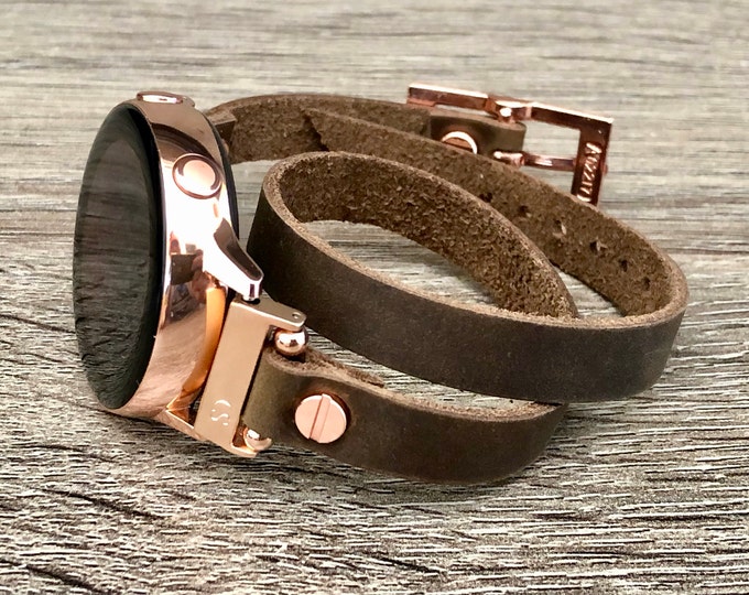 Rustic Brown Leather Watch Band for Samsung Galaxy Watch 5/6 - Double Wrap Style Watch Strap for Galaxy 6 Classic, Galaxy Watch 5 Pro Series