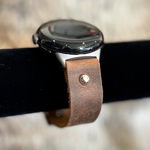 Rustikt brunt läderarmband till Google Pixel Watch för män, slitet, silverfärgat armband