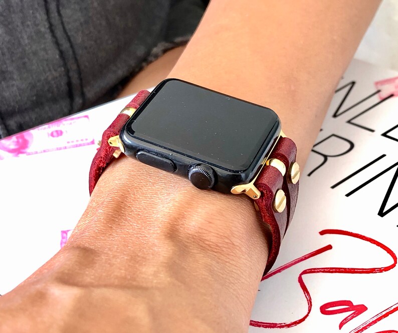Genuine Leather & Gold Apple Watch Band 38mm 40mm 42mm 44mm Etsy