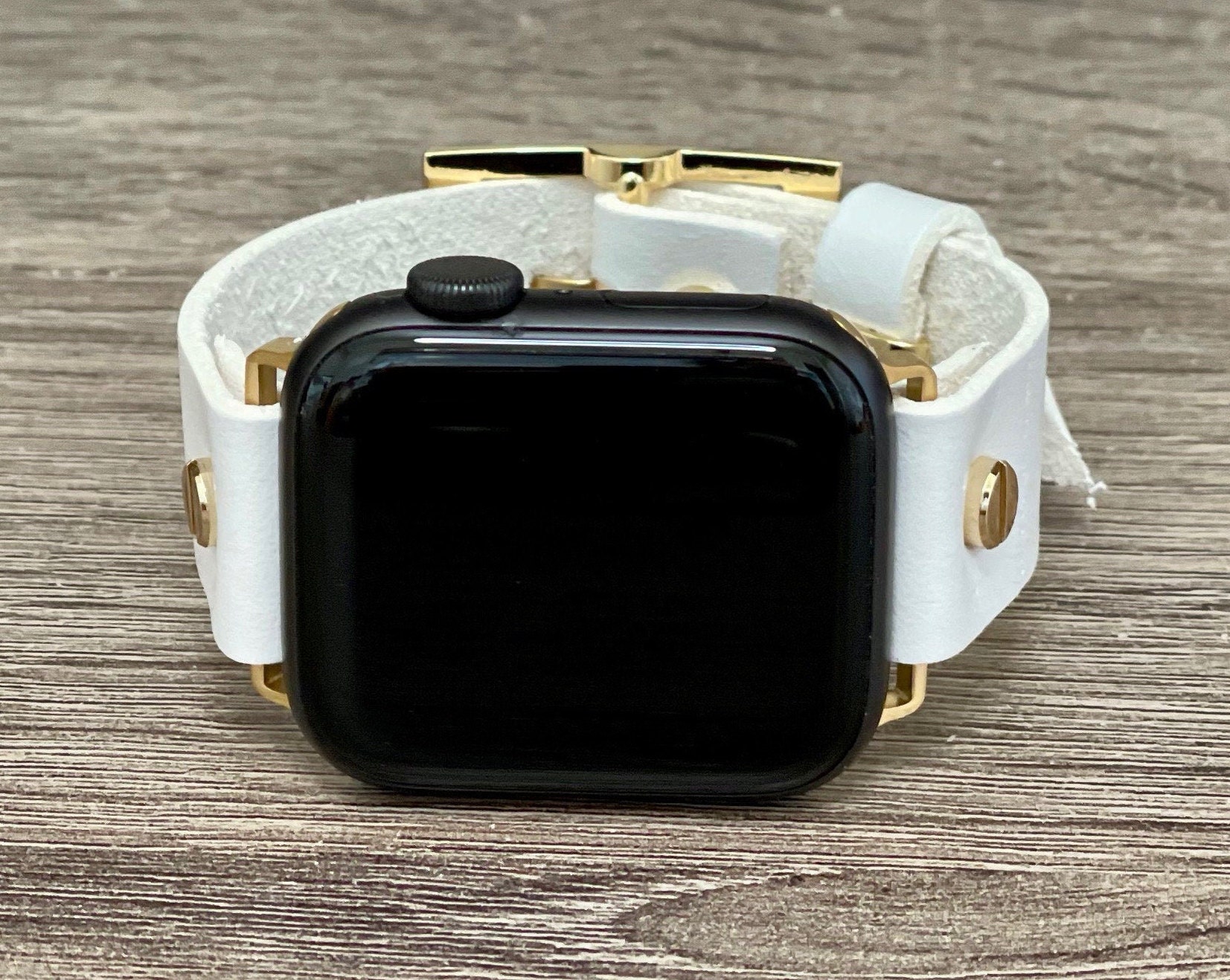 White Leather Apple Watch Band 38mm 40mm 42mm 44mm Gold iWatch Bracelet