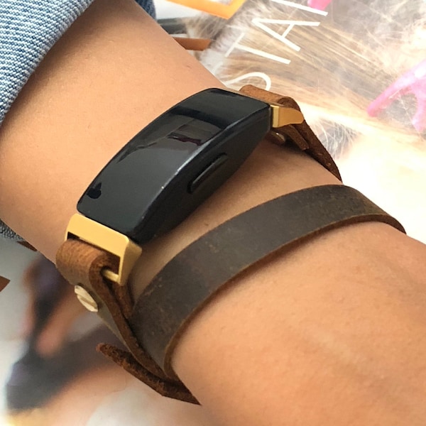 Pasek skórzany Fitbit Inspire 2: podwójnie owinięty pasek w kolorze brązu vintage