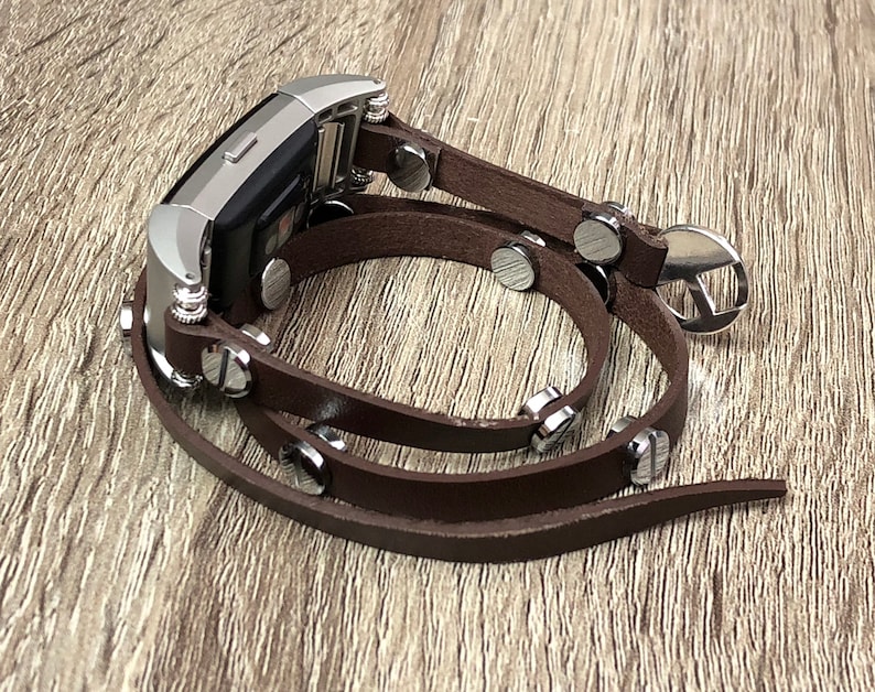 Brown Leather Anklet for Fitbit Charge 2 Activity Tracker Adjustable Handmade Multi Wrap Fitbit Charge 2 Band Anklet Silver Style Jewelry