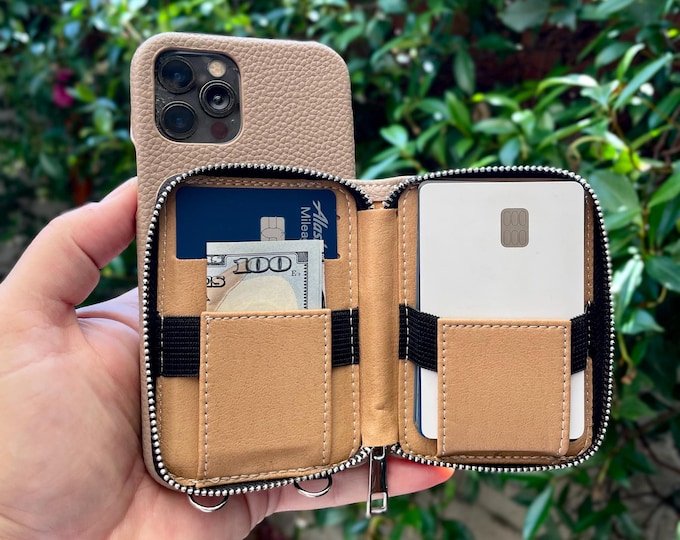 Crossbody Leather iPhone Case for 16 Pro, 15 Max, 14 Plus 13, 12, Shoulder Strap Phone Case, Durable, Personalized Zipper Wallet Phone Case