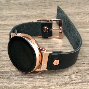 Black Leather Rose Gold Samsung Galaxy Active Band, Rose Gold Galaxy Watch Active2 Bracelet 40mm 44mm, Rose Gold Watch Band Watch Wristband image 7