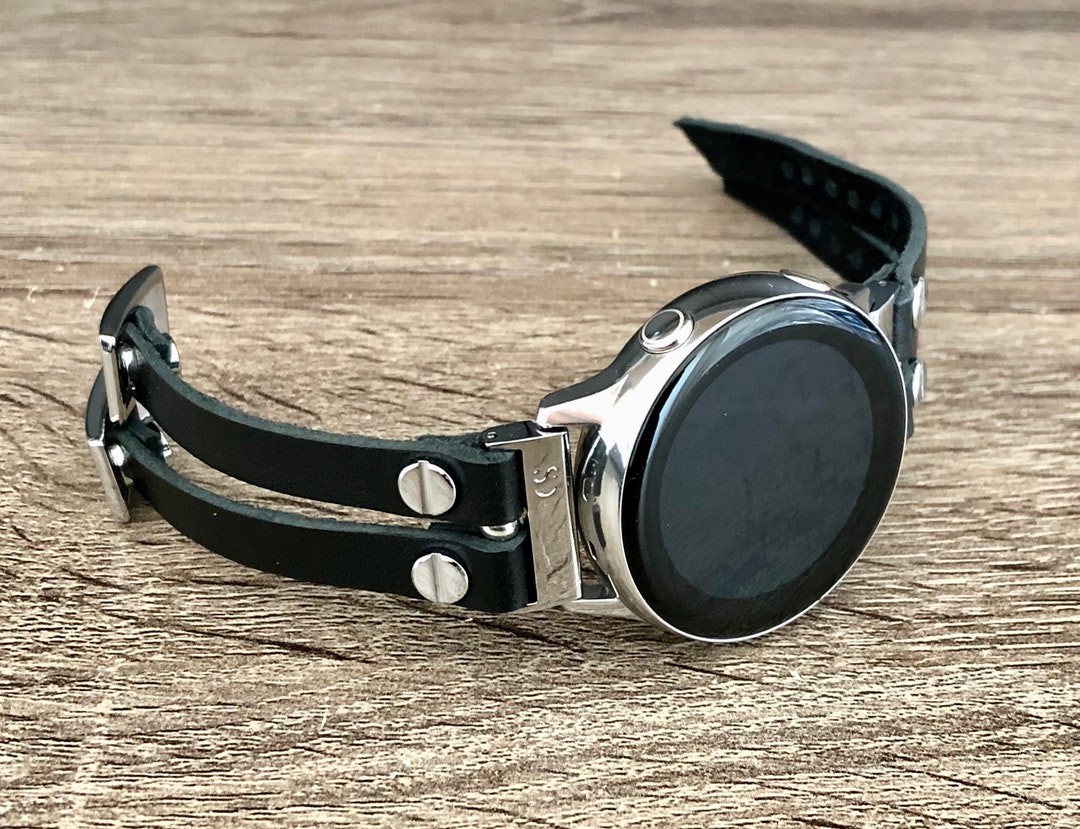 Black Leather Samsung Galaxy Active 2 Band 40mm 44mm Samsung Galaxy