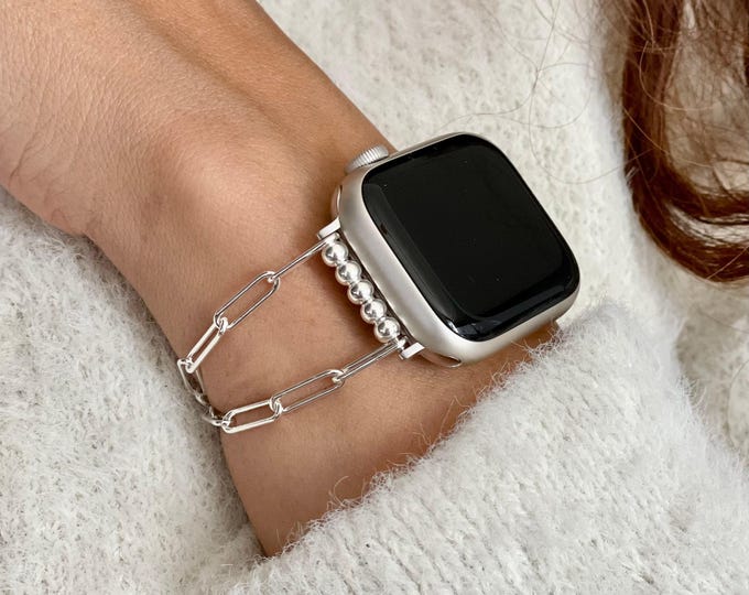 Apple Watch Band - Paperclip Chain 925 Sterling Silver Bracelet, Designer Strap, Stylish Jewelry Gift for Her