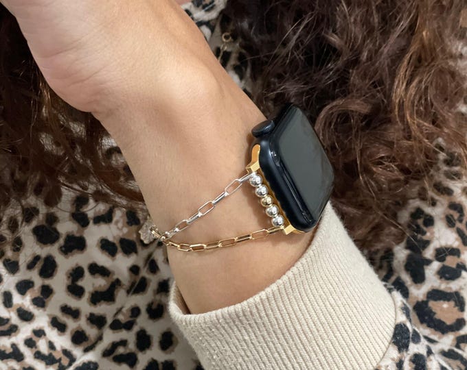 Two-Tone Sterling Silver & Gold Filled Apple Watch Band - Dainty Chain Bracelet