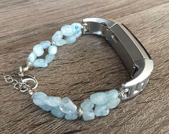 Aquamarine Bracelet for Fitbit Alta Fitness Activity Tracker Silver Handmade Fitbit Alta HR Meditation Band Fashion Fitbit Jewelry Bracelet
