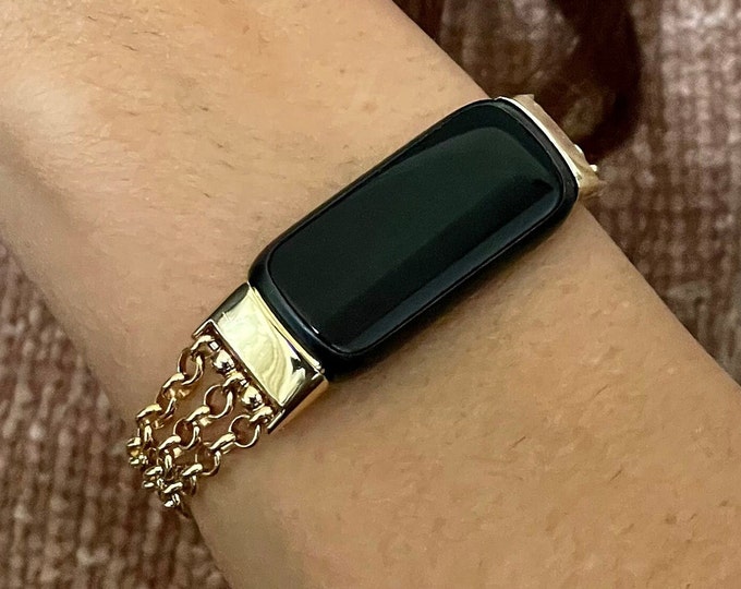 14K Gold Filled Fitbit Inspire 3 Bracelet Women Luxury Fitbit Inspire 3 Band Jewelry, High Fashion Chain Fitbit Inspire 3 Strap Gold Armband