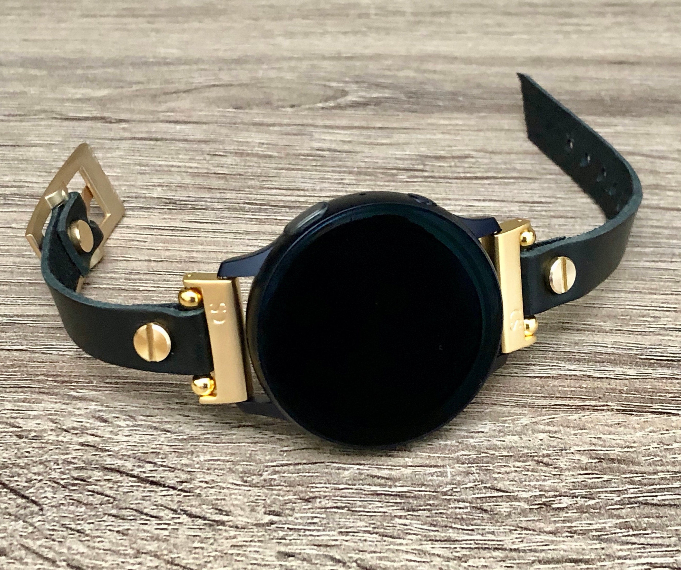 Women Samsung Galaxy Watch 5 44mm 40mm Band Gold & Black Leather