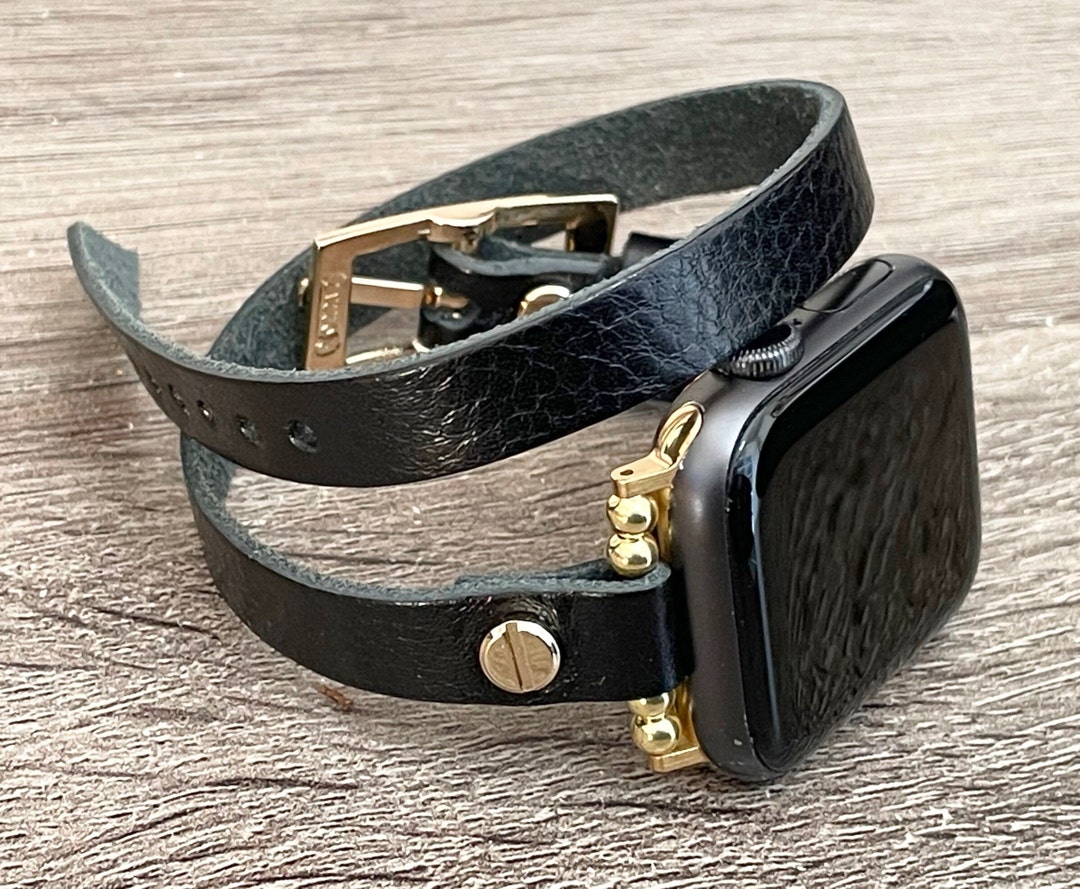 Glamorous Bracelet Casual Wear Apple Watch Strap Band Double Wrapped Black  Leather Bracelet Everyday Women Style 38mm 40mm 41mm 42 44mm 45mm - Etsy