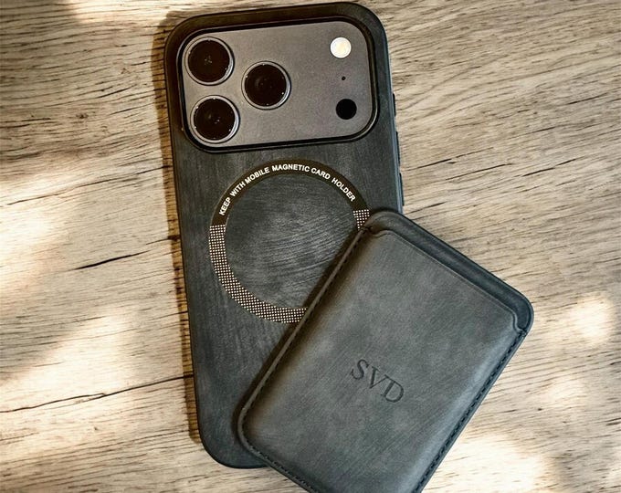 Slim Suede Leather iPhone Case for 17/16/15 Pro, Max, Plus, Magnetic Wallet iPhone Case, Personalized iPhone Case, Minimalist iPhone Case