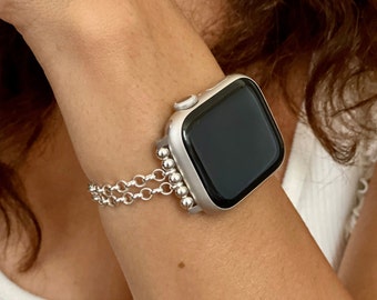 Sterling Silver Apple Watch Band: Rolo Chain Bracelet Strap