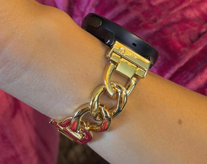 Gold Samsung Galaxy Watch Band Women Charm Bracelet, Adjustable Links Jewelry Strap