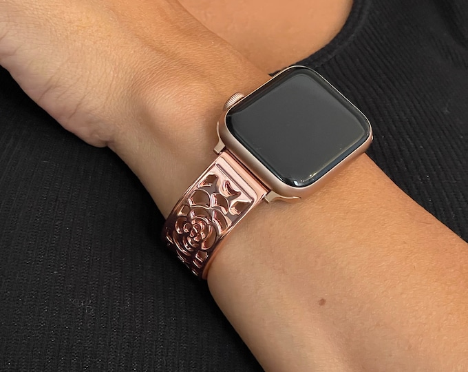Rose Gold Apple Watch Band 46mm 42mm Ultra 41mm 45mm 38mm 44mm, Adjustable Links Bangle, Women Style Jewelry, Gift for Her Feminine Bracelet