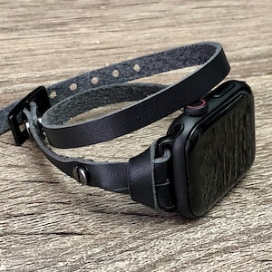 Bracelet Apple Watch en cuir noir : bracelet double tour iWatch