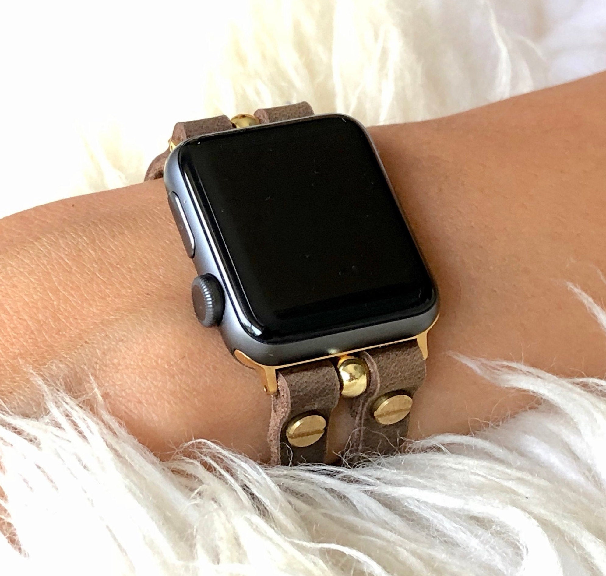 Rustic Brown Leather Apple Watch Band 38mm 40mm 42mm 44mm iWatch