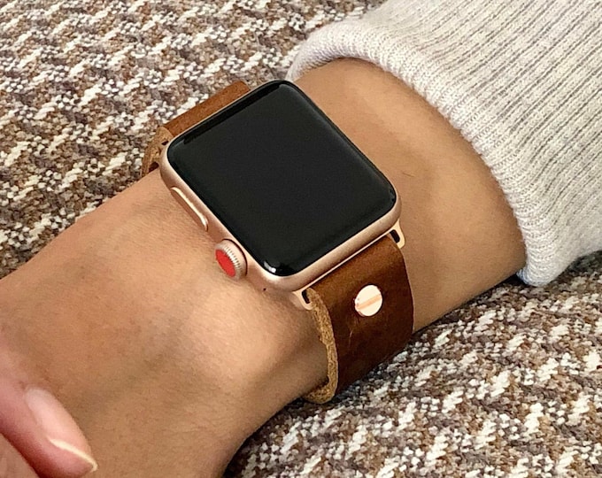 Grain Leather Apple Watch Band Strap, Classy iWatch Bracelet, Adjustable Size Watchband Available for All Apple Watch Series, Gift for Her