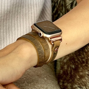 Apple Watch Band 42mm 46mm 38mm 40mm 41mm 44mm 45mm BoHo Rustic Leather Strap, Multi Wrap Bracelet, Gift for Her, Vintage Like Accessory