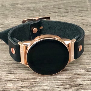 Black Leather Rose Gold Samsung Galaxy Active Band, Rose Gold Galaxy Watch Active2 Bracelet 40mm 44mm, Rose Gold Watch Band Watch Wristband image 8