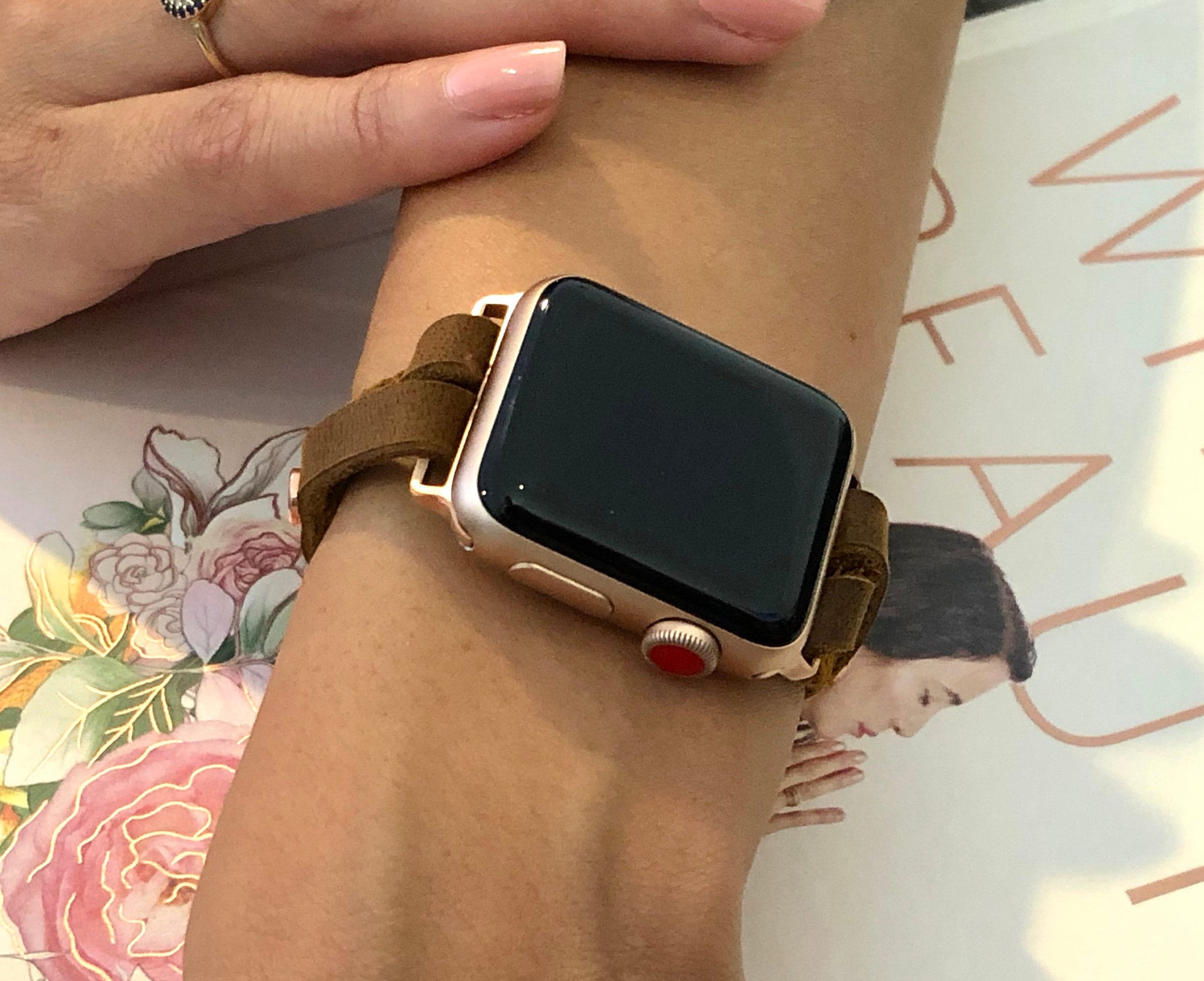 Boho Style Rustic Leather Apple Watch Band 38mm 40mm 42mm 44mm Rose