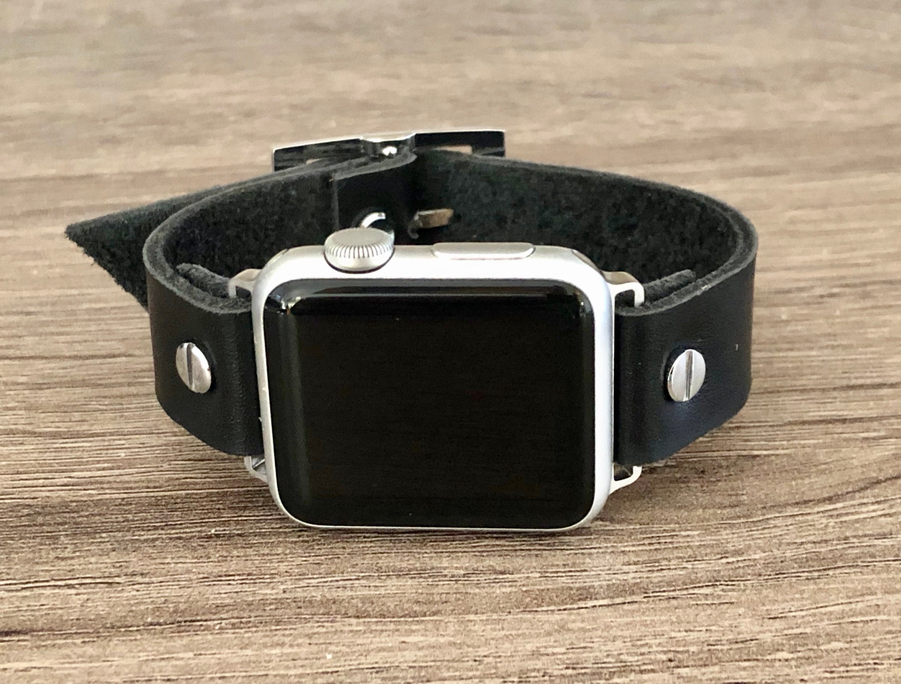 Black Leather Apple Watch Band 40mm 41mm 38mm 42mm 44mm 45mm Classy