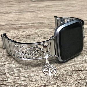 Argenté Fitbit Versa 2 bandes, bracelet jonc réglable avec breloque image 2