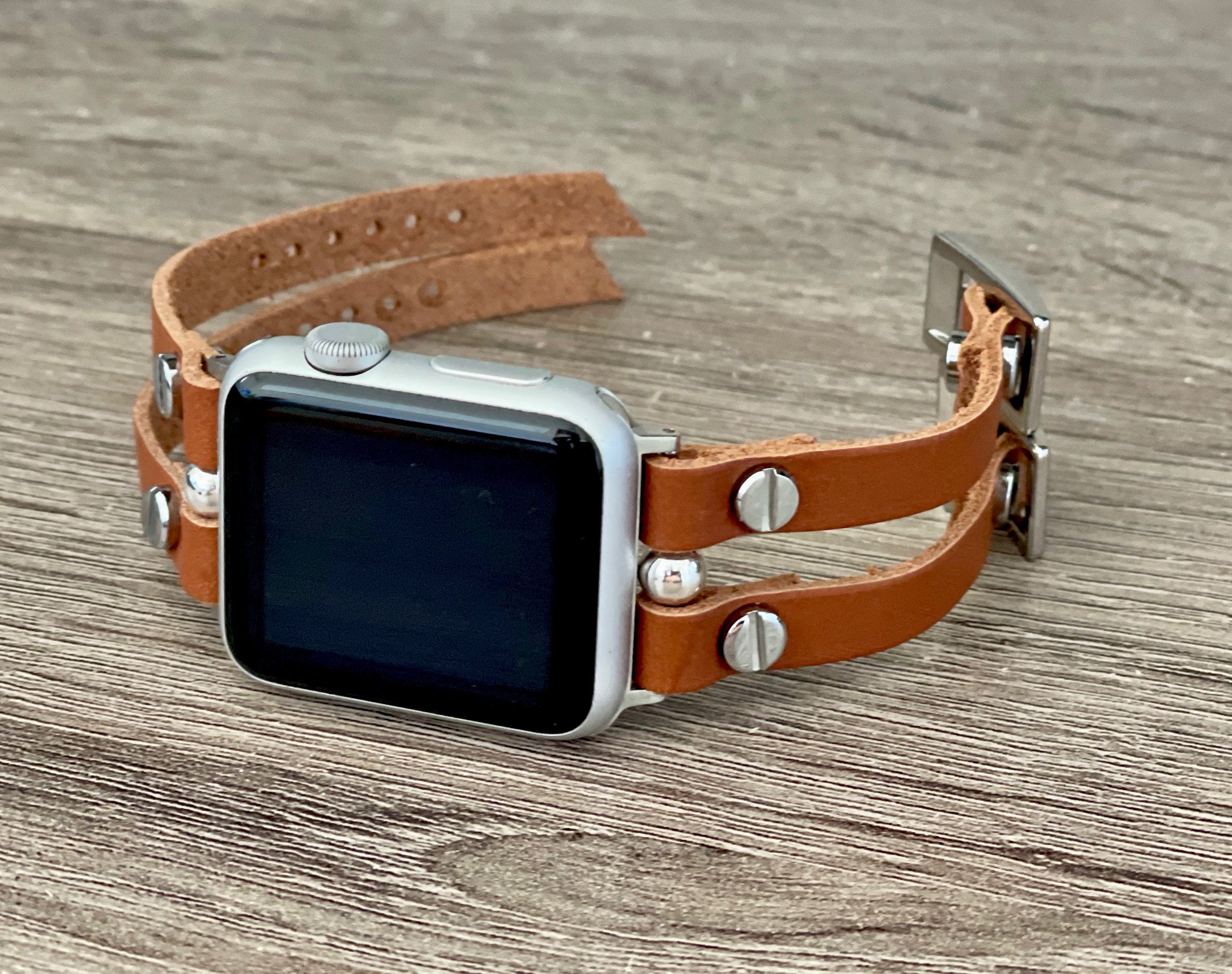 Silver Apple Watch Double Straps Leather Band Apple Watch
