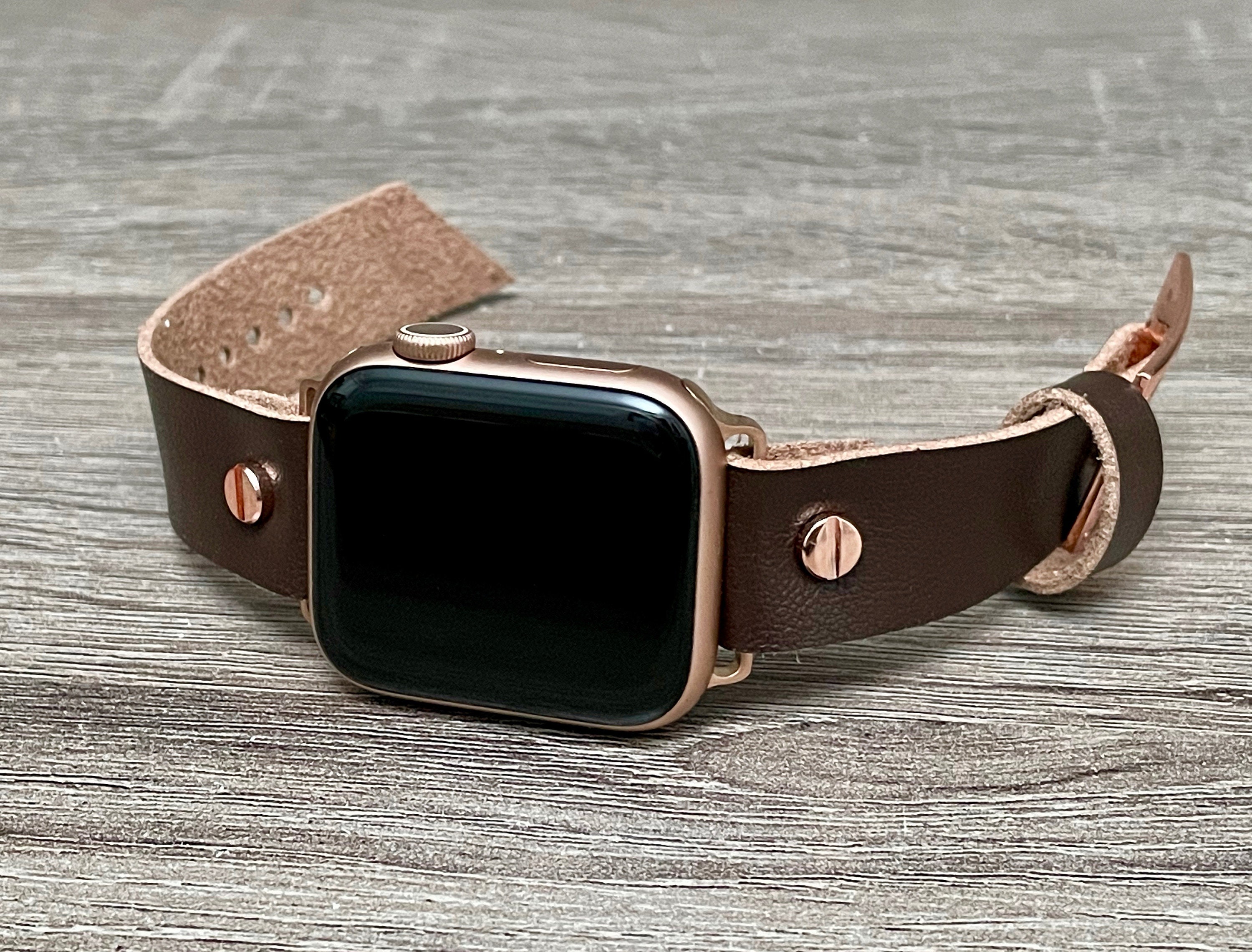 Rose Gold Apple Watch Band 38mm 40mm 42mm 44mm Dark Brown Vegan Leather