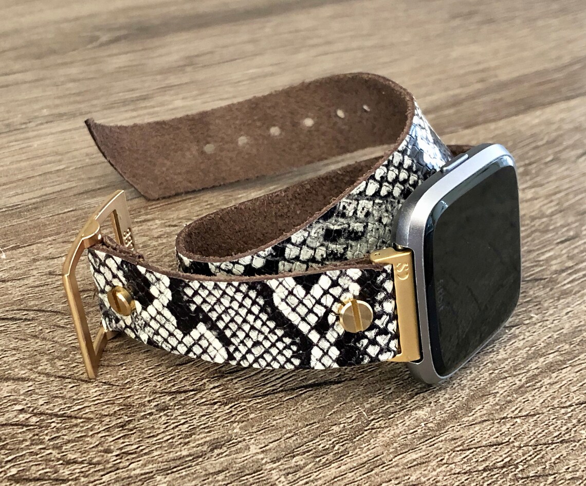 Gold & Snake Skin Print Leather Fitbit Versa 2 Band Fitbit Etsy