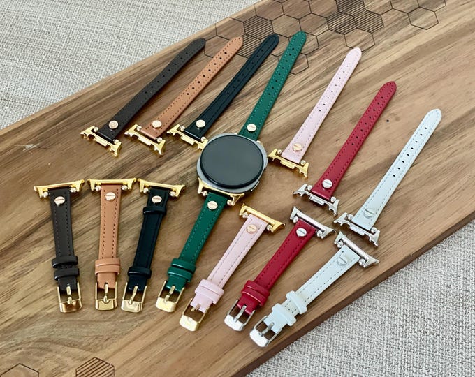 Galaxy Watch 8 Band Slim Leather Strap, Adjustable Bracelet, Daily Wear Wristband, Silver/Gold Accents