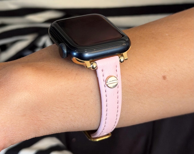 Slim Genuine Leather Apple Watch Band 42mm 46mm Women Gold Strap Bracelet