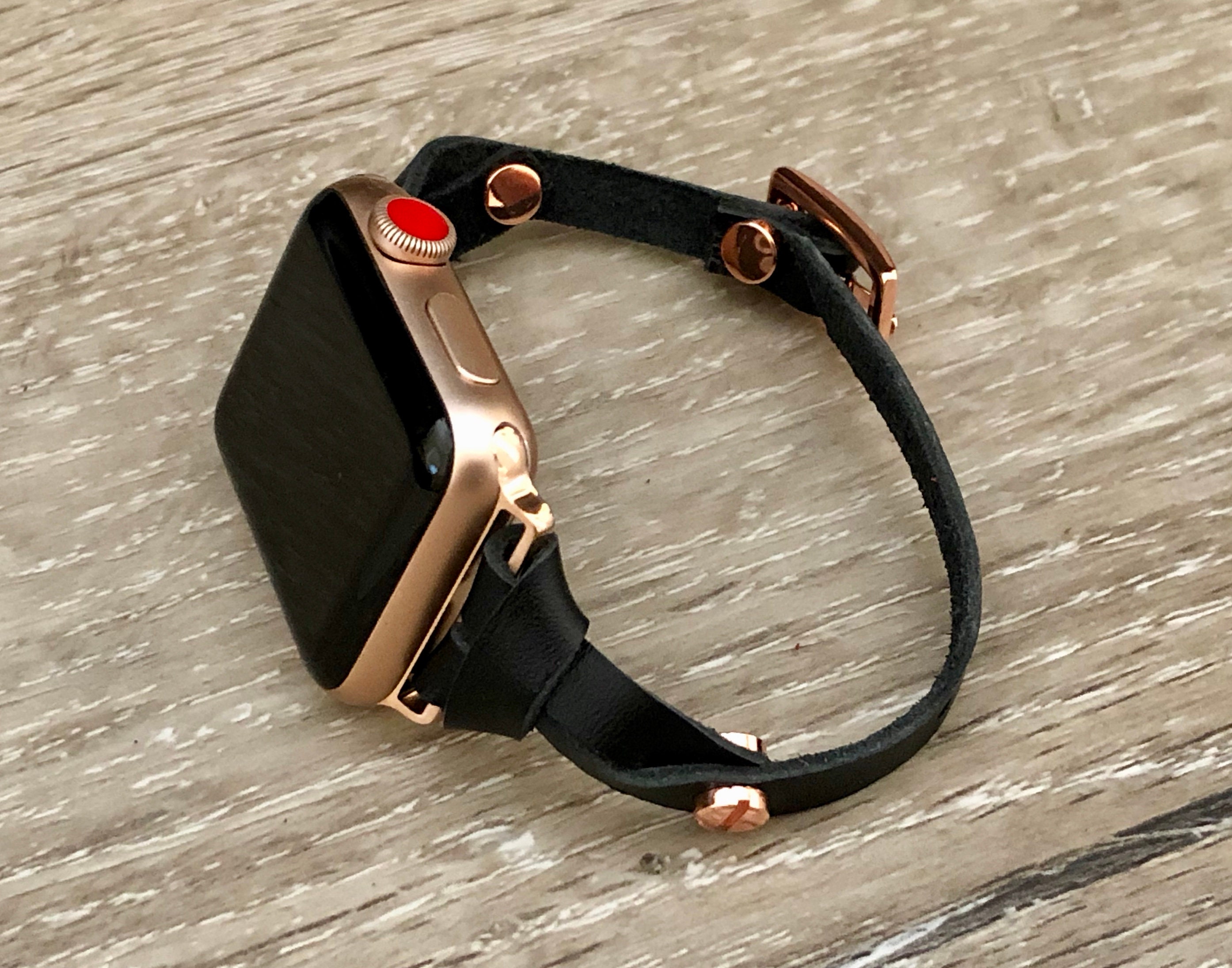 Black Leather Rose Gold iWatch Band iWatch Bracelet iWatch Strap Apple Watch Bracelet Women