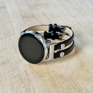 Bracelet de montre Galaxy en cuir, bracelet double noir mince Ultra 8/7/6/5 image 2