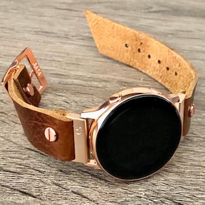 Samsung Galaxy Watch Brown Leather Band, Series 7 6 5 Strap, 20mm Genuine Leather Bracelet