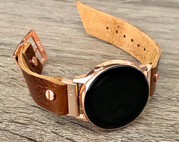 Samsung Galaxy Watch Brown Leather Band, Series 7 6 5 Strap, 20mm Genuine Leather Bracelet