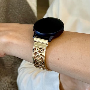 Bracelet de montre Samsung Galaxy doré, maillons réglables pour séries 7, 6, 5 - 20 mm, bracelet de montre intelligente de luxe, cadeau pour elle