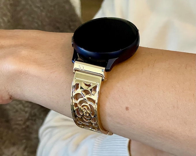 Samsung Galaxy Watch Band Gold Adjustable Links Bangle for Series 7, 6, 5 - 20mm Watch Band, Luxury Smartwatch Strap, Gift for Her