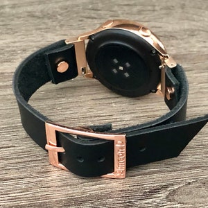 Black Leather Rose Gold Samsung Galaxy Active Band, Rose Gold Galaxy Watch Active2 Bracelet 40mm 44mm, Rose Gold Watch Band Watch Wristband image 6