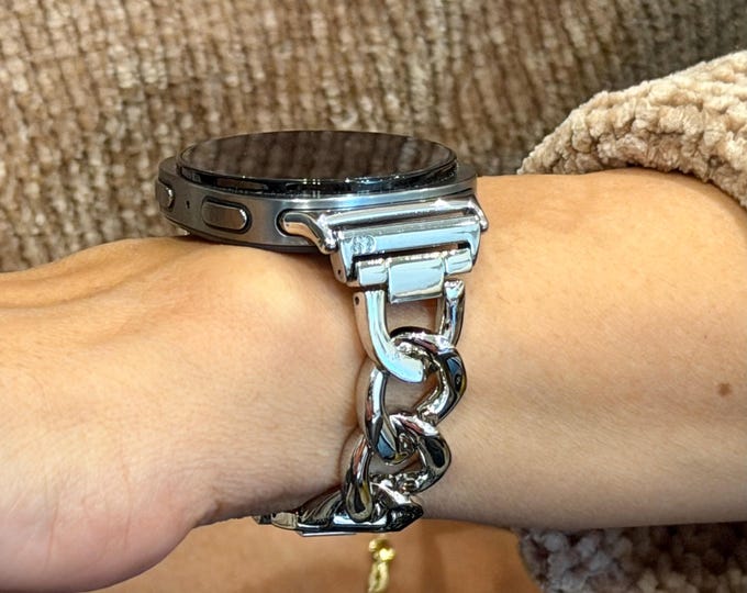 Samsung Galaxy Watch 8 Band Women Silver Charm Bracelet Adjustable Links Strap Jewelry