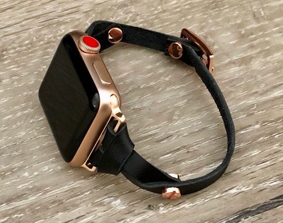 Black Leather Apple Watch Band Stars Strap Unisex Bracelet 