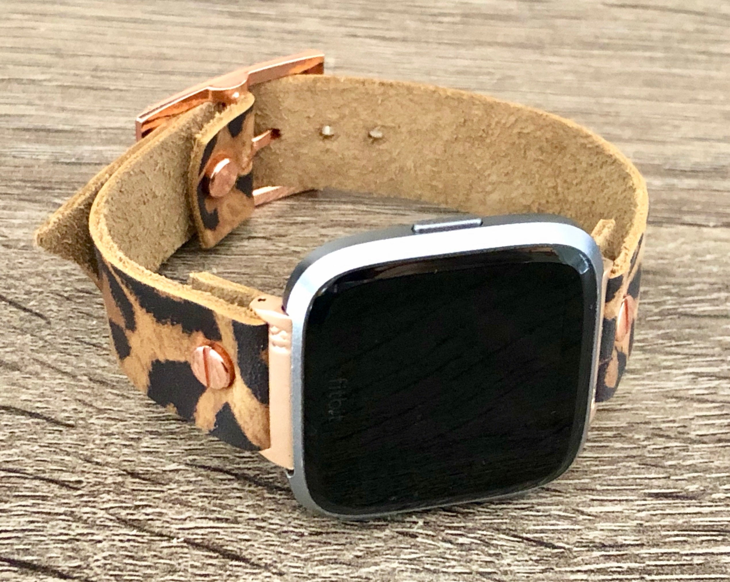 Leopard Print Leather Fitbit Versa 2 Band Rose Gold Fitbit Versa Lite Watch  Strap Adjustable Fitbit Versa Band 18mm Leather Watch Wristband