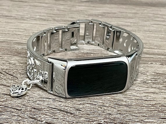 Silver Fitbit Charge 5 Band Women Fitbit Charge 5 Bracelet Fitbit Charge 5  Charm Bangle Fitbit Charge 5 Heart Medallion Band 