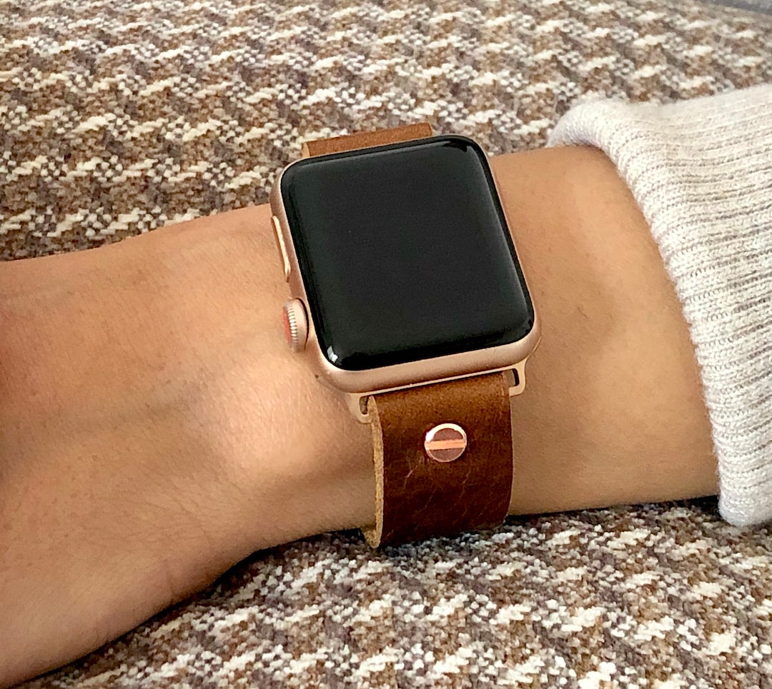 Apple Watch Band Brown Leather Stars Pattern Strap Women Gold