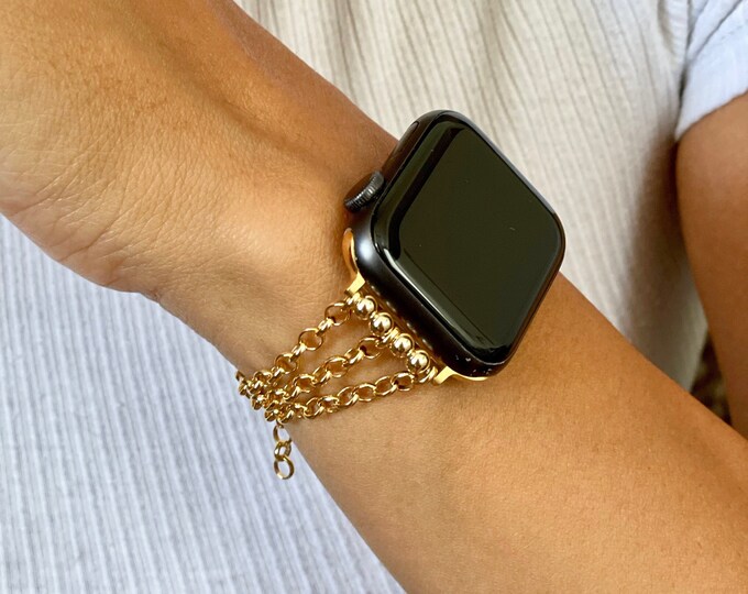 Luxury Apple Watch Band 42mm 46mm 41mm 45mm 40mm 38mm 44mm 49mm Ultra, 14K Gold Filled Chain Bracelet for Women, Classy Gift for Her Jewelry