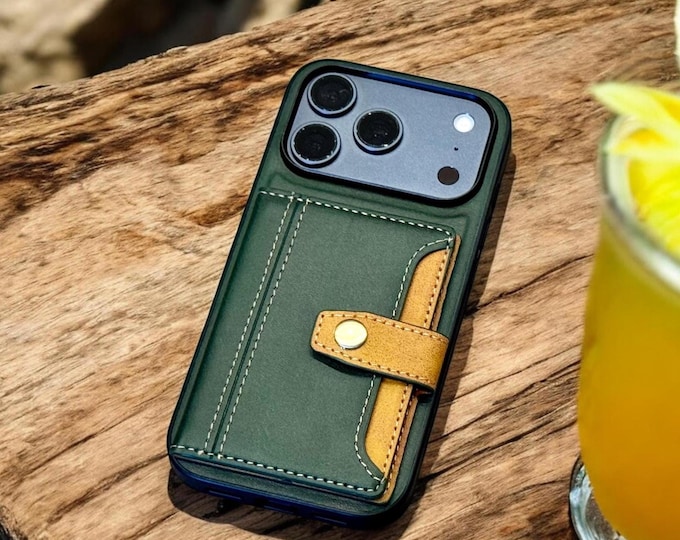 Personalized Leather Wallet iPhone Case, Card Holder, Cash Pocket Cover, iPhone 17 16 15 Pro Max Case