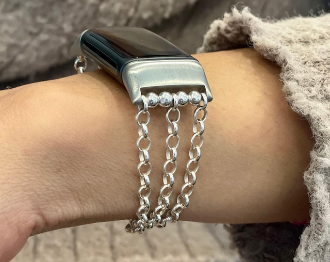 Sterling Silver Chain Bracelet for Fitbit Charge 6 - Handmade Jewelry Bracelet
