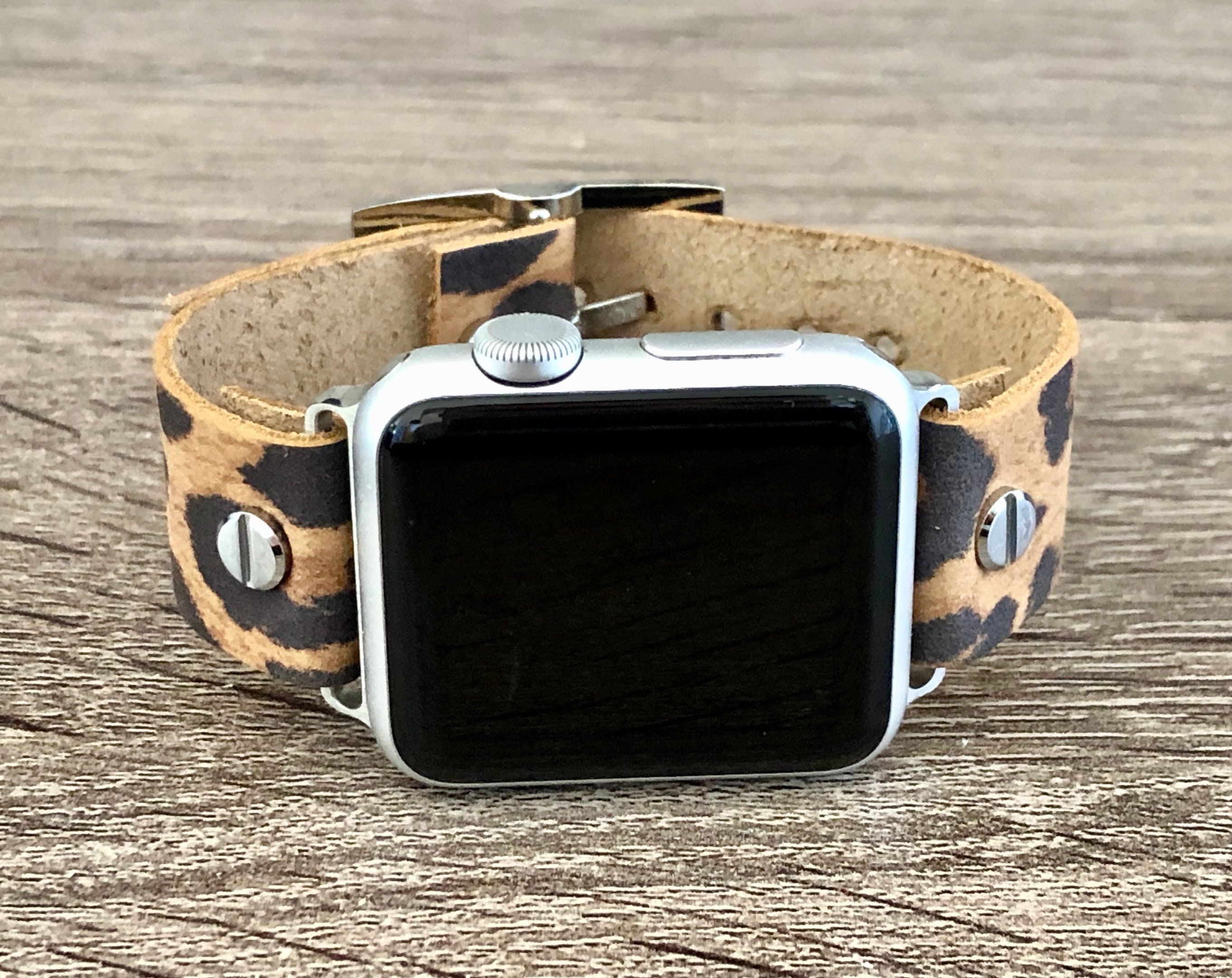Leopard Print Leather Apple Watch Band 38mm 40mm 42mm 44mm iWatch Bracelet Adjustable Size
