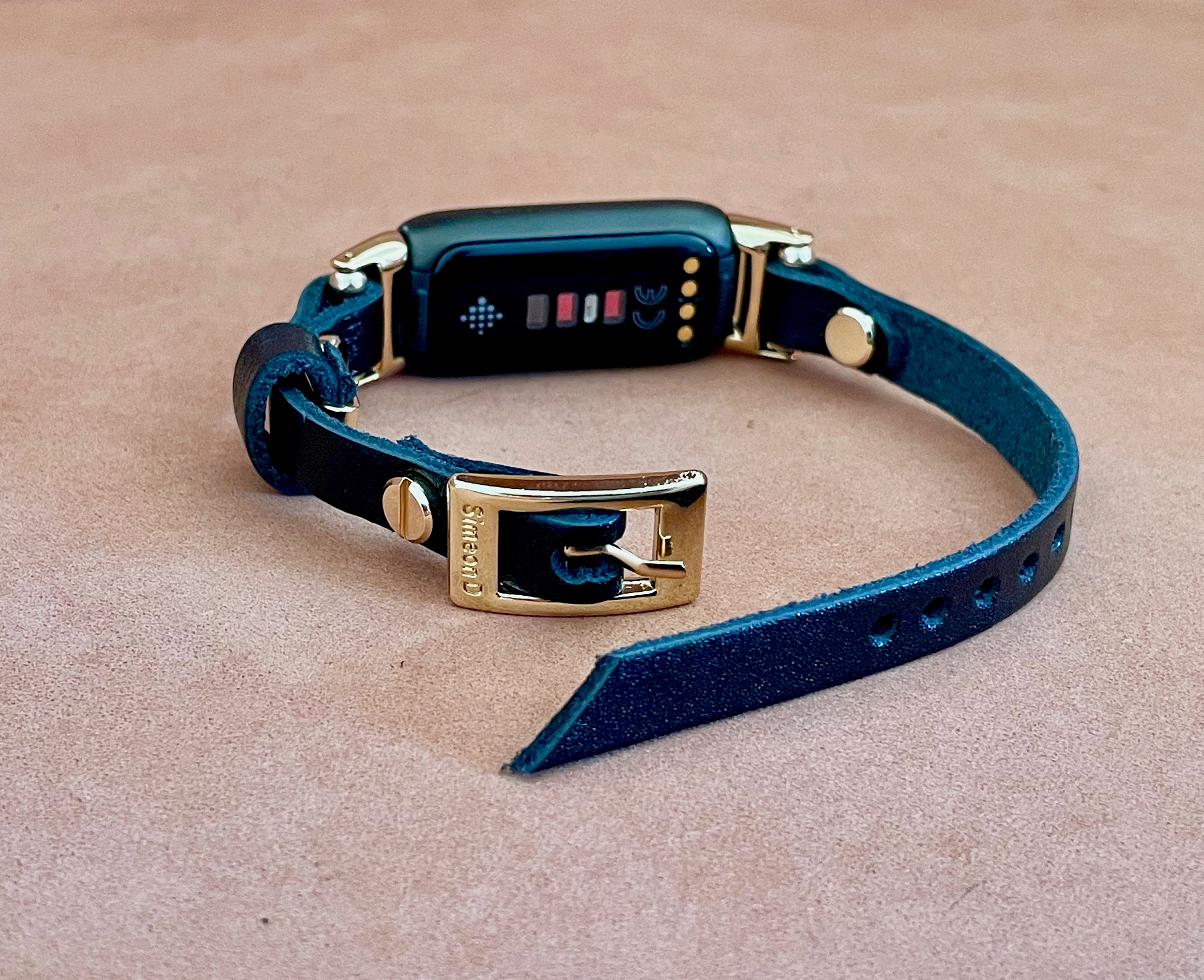 Slim Black Leather Fitbit Luxe Band Gold Fitbit Luxe Bracelet